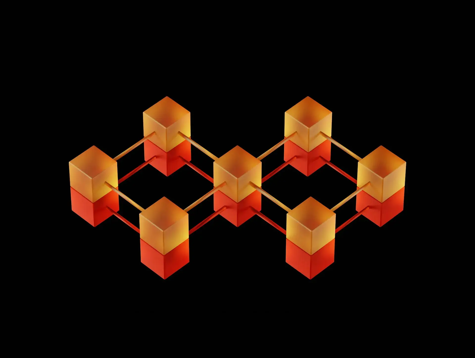 gold and orange sets of cubes linked with pipes