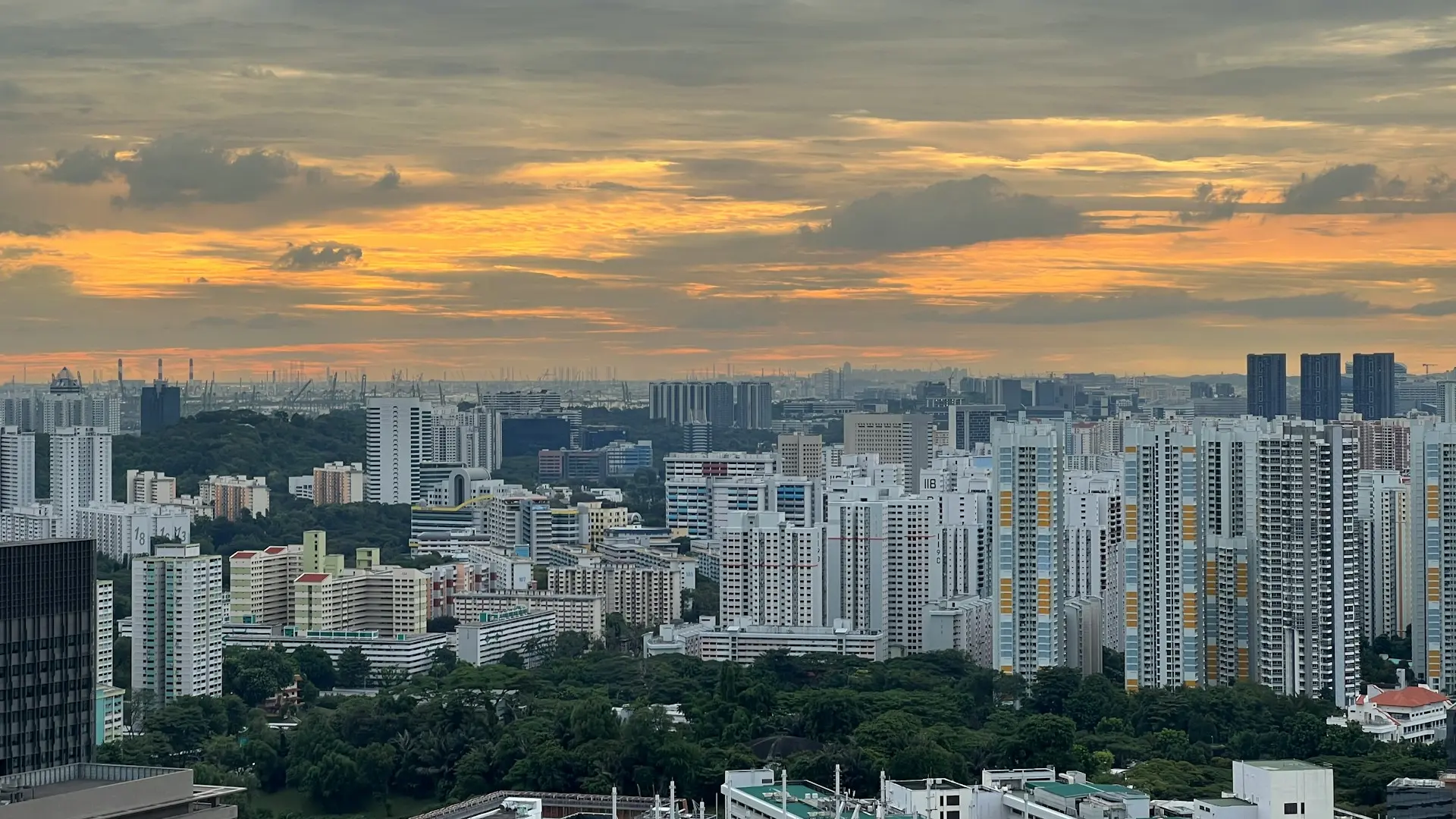 a city landscape at sunset